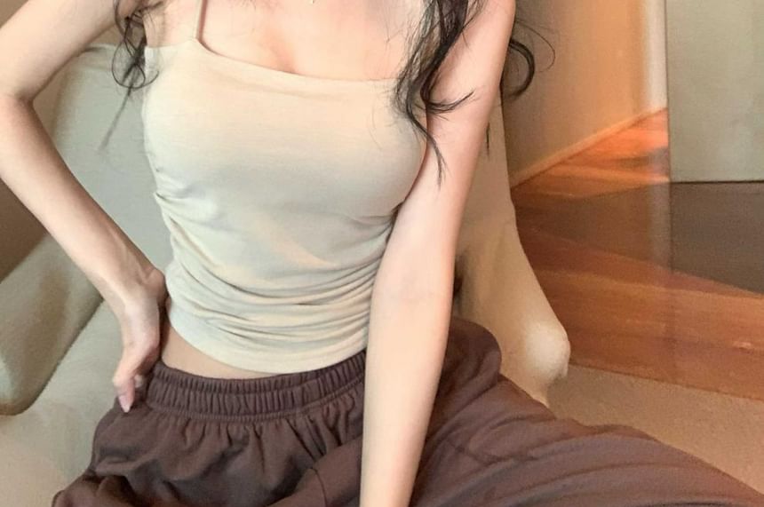 Padded Crop Camisole with Ruched Detail
