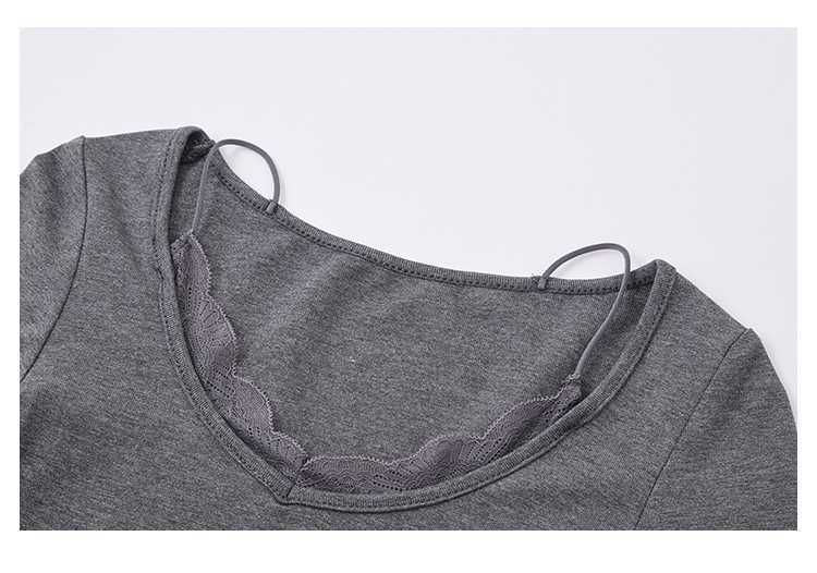 Lace Panel Slim Fit Tee with V-Neck and Long Sleeves