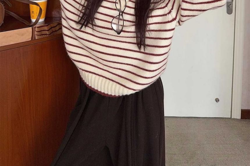 Striped Contrast Trim V-Neck Sweater