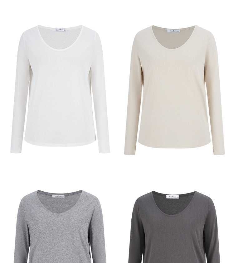 Slit V-Neck Long Sleeve Tee with Plain Design
