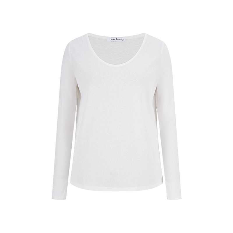 Slit V-Neck Long Sleeve Tee with Plain Design