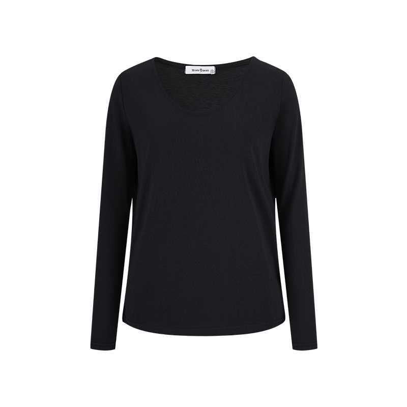 Slit V-Neck Long Sleeve Tee with Plain Design