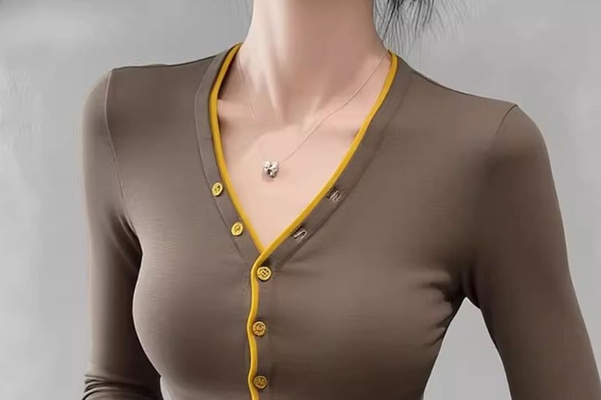 Long Sleeve Contrast Trim Henley Shirt
