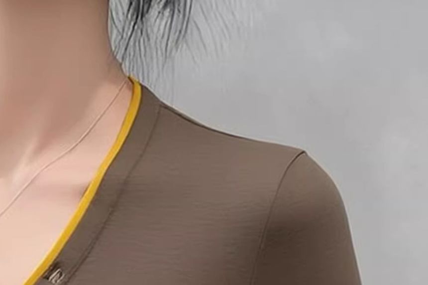 Long Sleeve Contrast Trim Henley Shirt