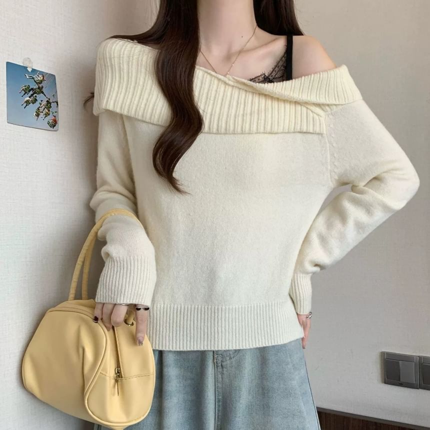 One-Shoulder Sweater Plain Style