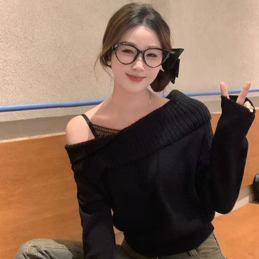 One-Shoulder Sweater Plain Style
