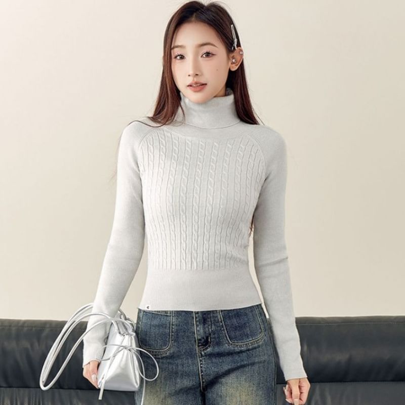 Cable-Knit Turtleneck Sweater