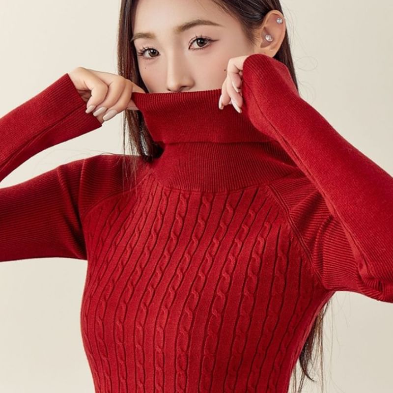 Cable-Knit Turtleneck Sweater
