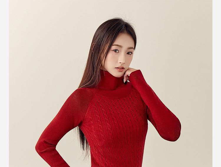Cable-Knit Turtleneck Sweater