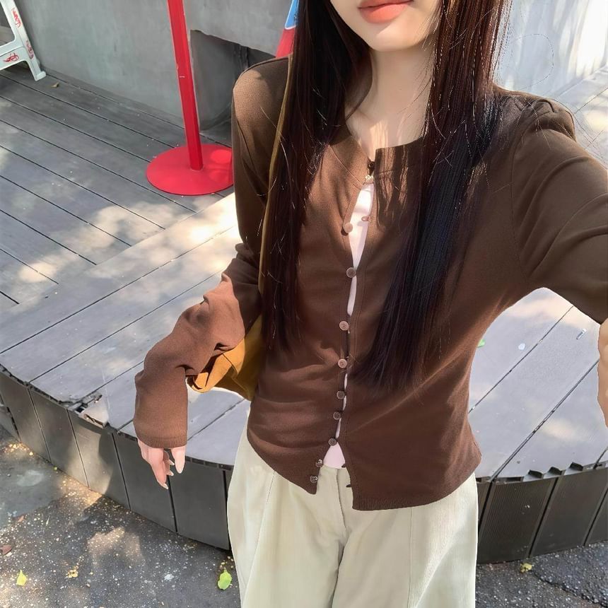 Button-Up Long Sleeve Top with Mock Two-Piece Style