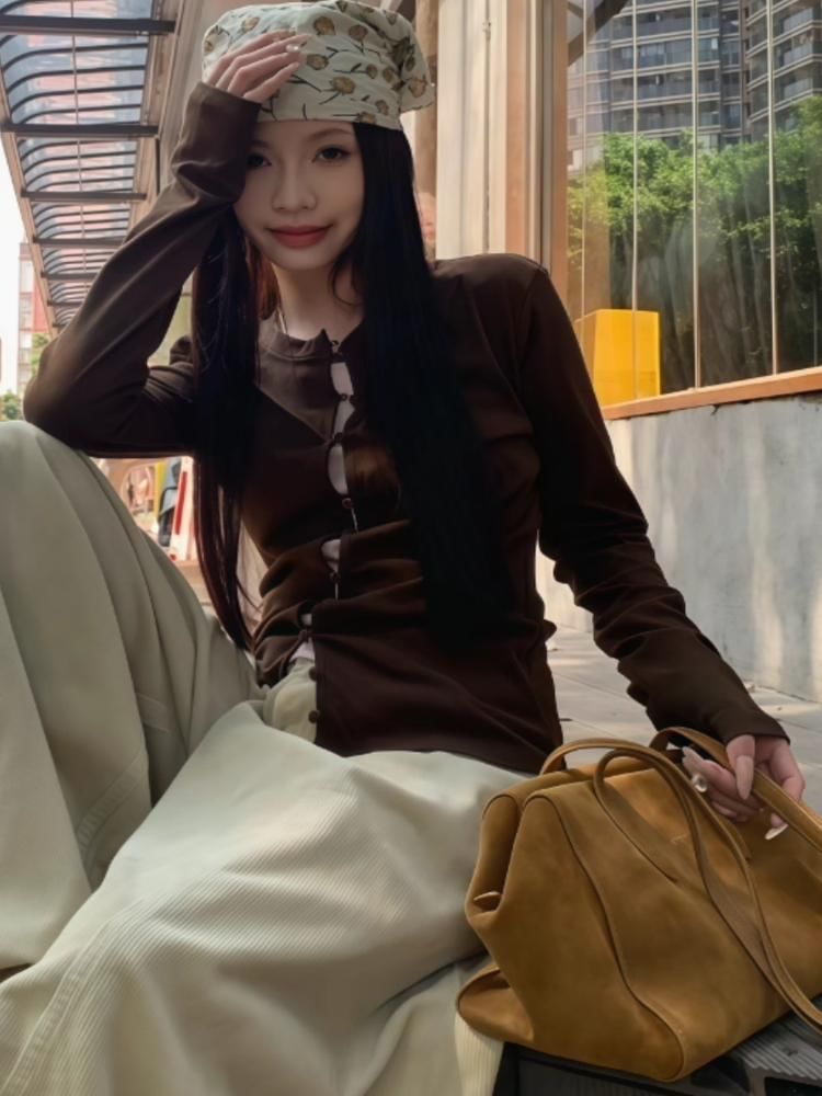 Button-Up Long Sleeve Top with Mock Two-Piece Style