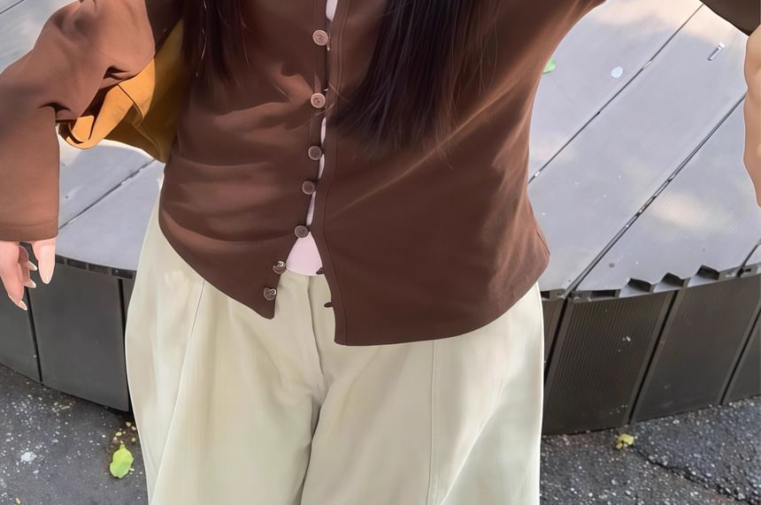 Button-Up Long Sleeve Top with Mock Two-Piece Style