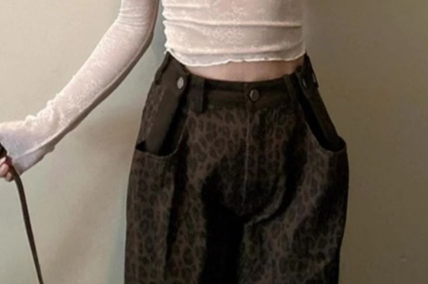Sheer V-Neck Crop Top with Long Sleeves