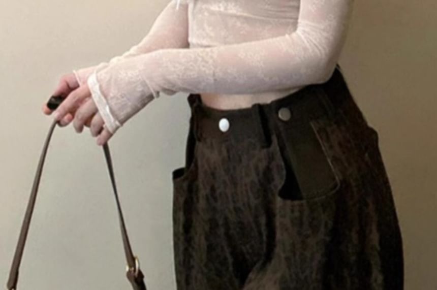 Sheer V-Neck Crop Top with Long Sleeves