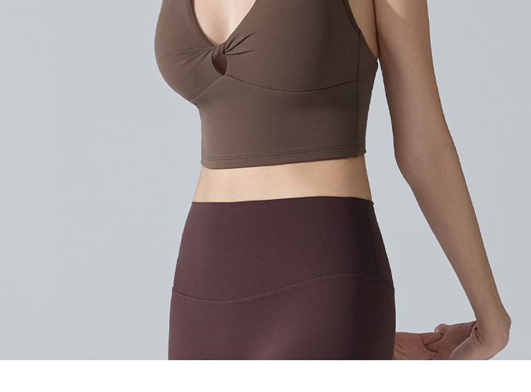 Open Back Halter V-Neck Crop Sports Top