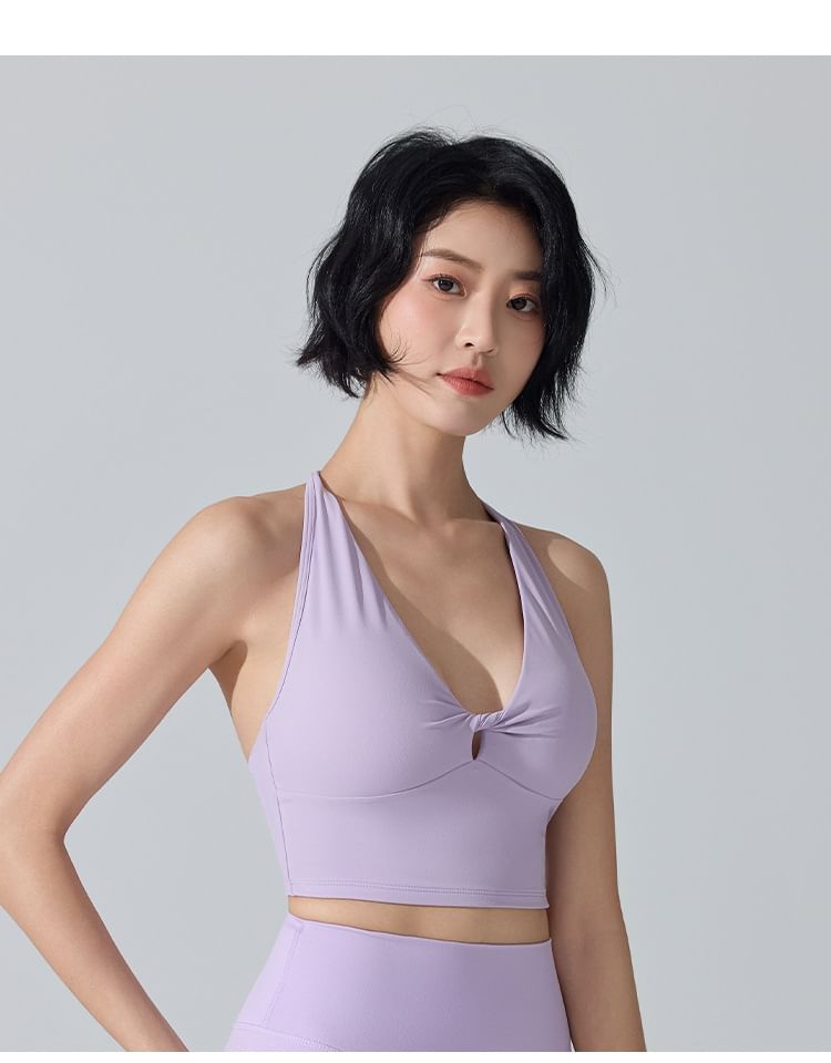 Open Back Halter V-Neck Crop Sports Top