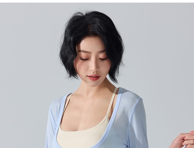 Sheer Drawstring Asymmetrical Scoop Neck Tee
