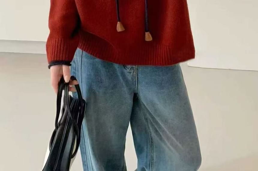 Half-Zip Contrast Trim Knit Hoodie