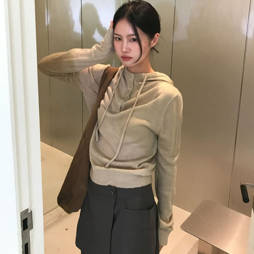 Hooded Henley Sweater Plain Style