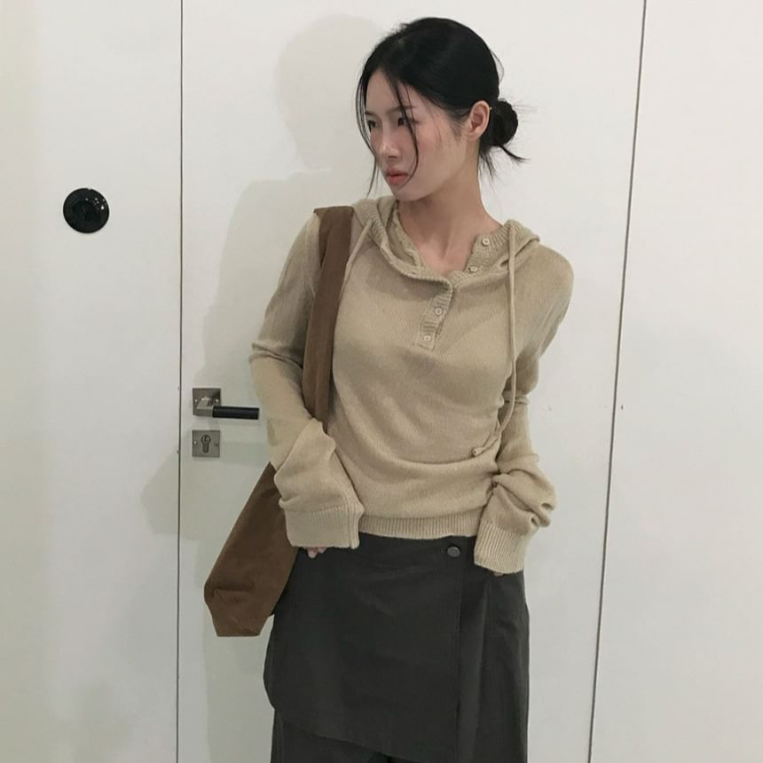 Hooded Henley Sweater Plain Style