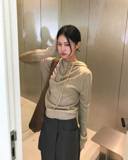 Hooded Henley Sweater Plain Style