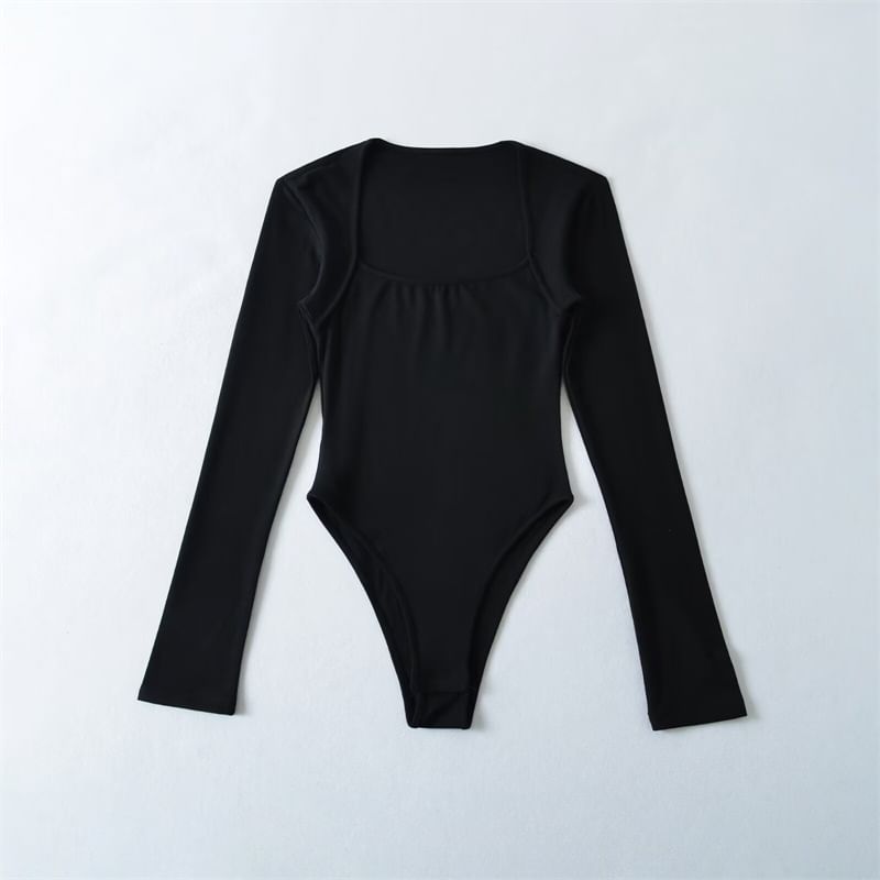 Square Neck Bodysuit Top Long Sleeve