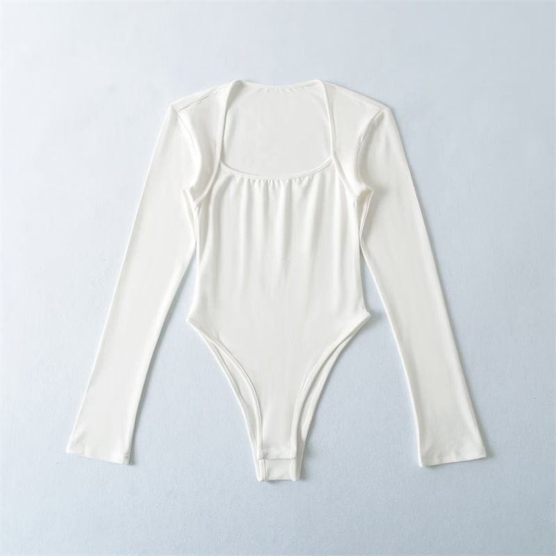 Square Neck Bodysuit Top Long Sleeve