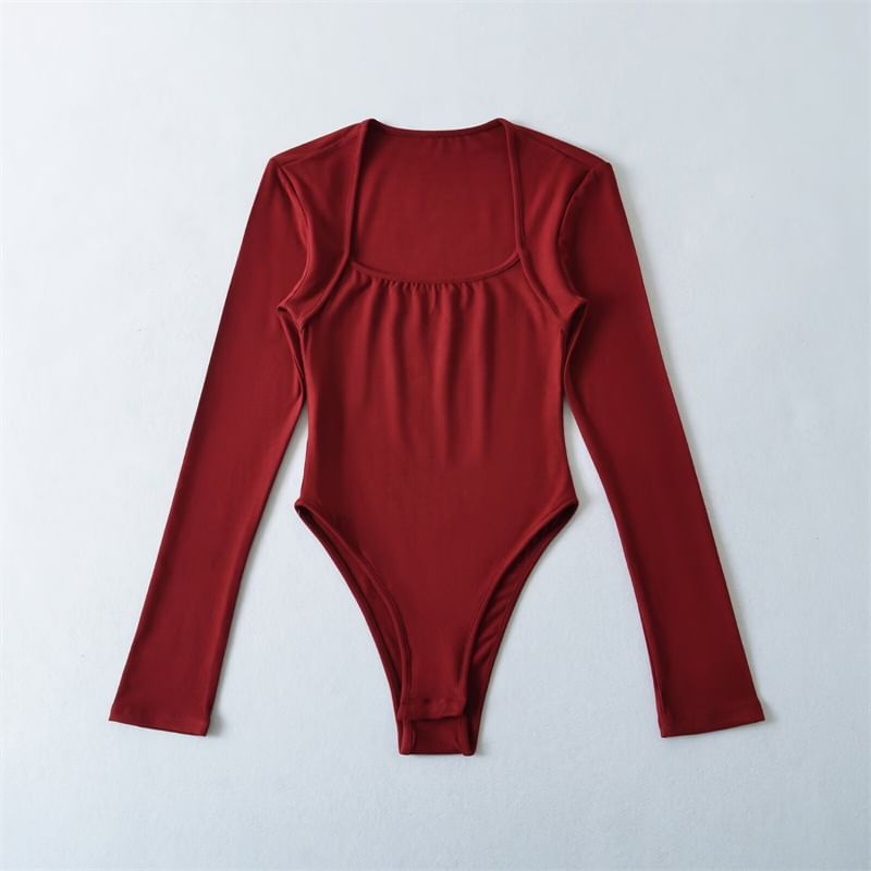 Square Neck Bodysuit Top Long Sleeve