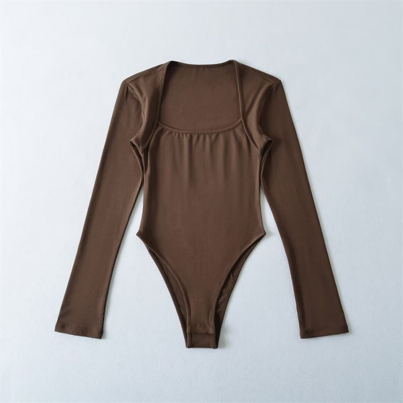 Square Neck Bodysuit Top Long Sleeve