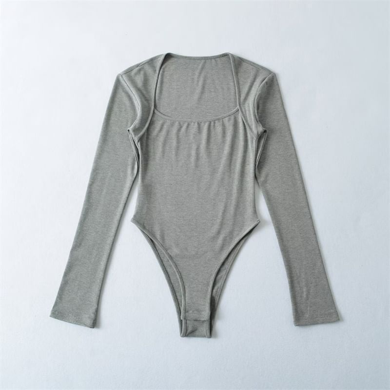 Square Neck Bodysuit Top Long Sleeve