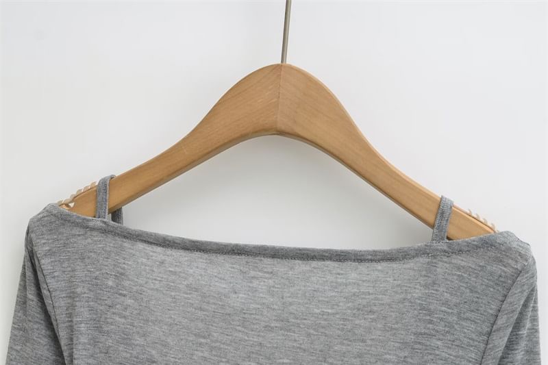 Cowl Neck Ruched Crop Tee Long Sleeve