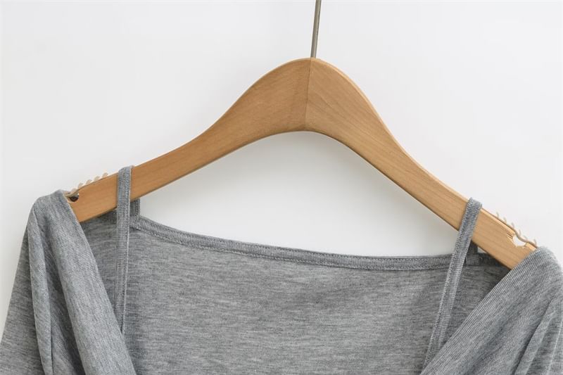 Cowl Neck Ruched Crop Tee Long Sleeve