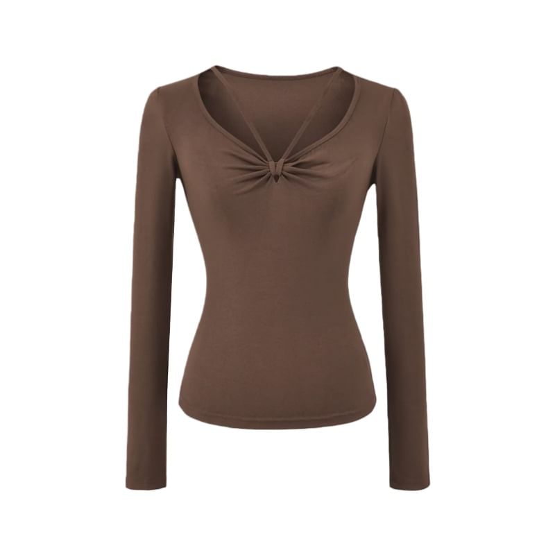 Ruched V-Neck Long Sleeve T-Shirt