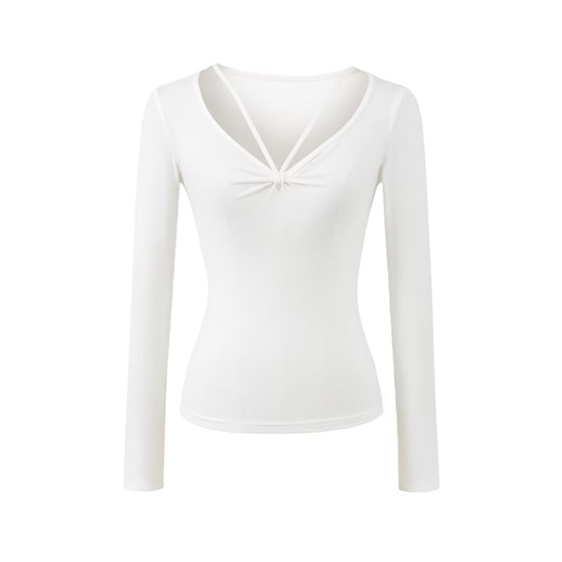 Ruched V-Neck Long Sleeve T-Shirt