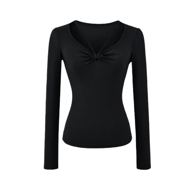 Ruched V-Neck Long Sleeve T-Shirt