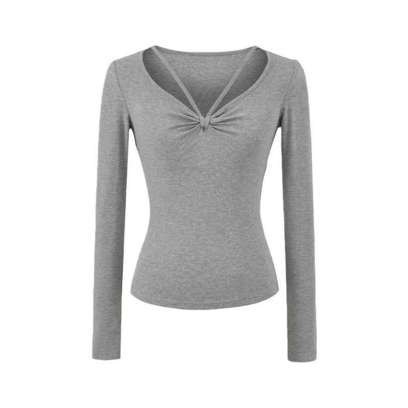 Ruched V-Neck Long Sleeve T-Shirt
