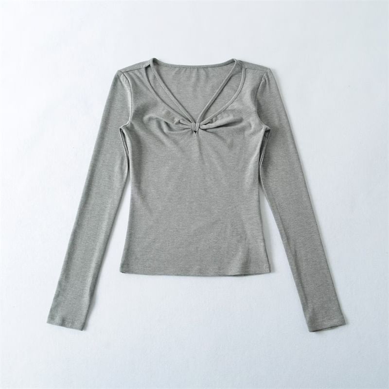 Ruched V-Neck Long Sleeve T-Shirt
