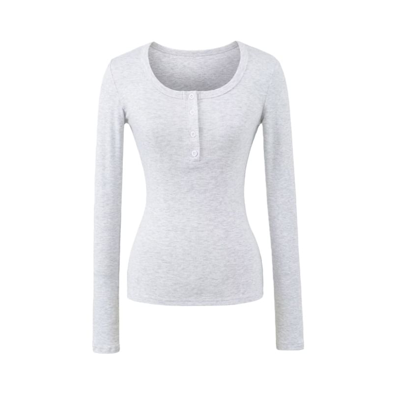 Henley Round Neck T-Shirt Long Sleeve