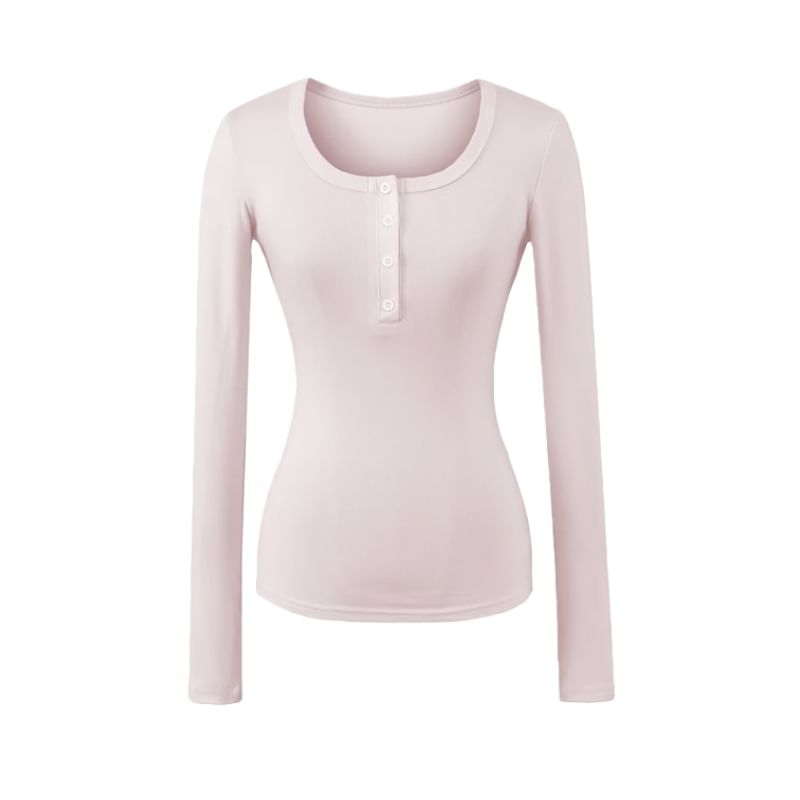 Henley Round Neck T-Shirt Long Sleeve