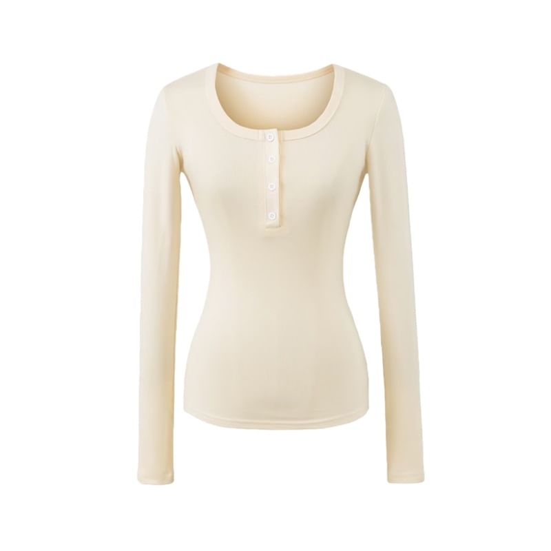 Henley Round Neck T-Shirt Long Sleeve
