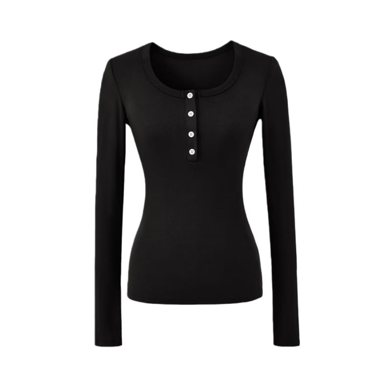 Henley Round Neck T-Shirt Long Sleeve