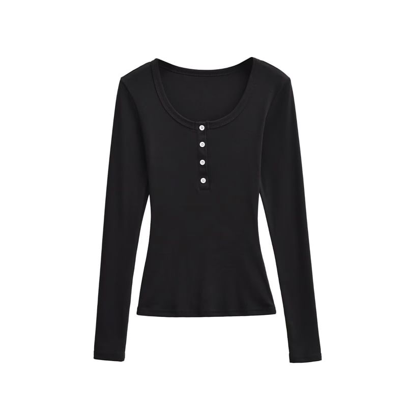 Henley Round Neck T-Shirt Long Sleeve