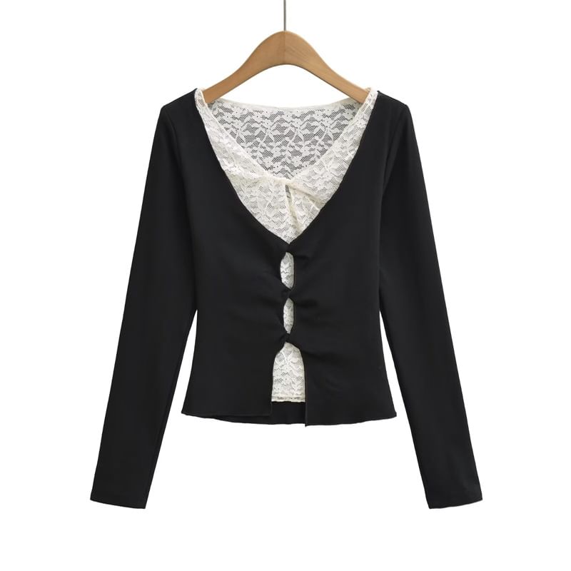 Two-Tone Mock Neck Long Sleeve Top