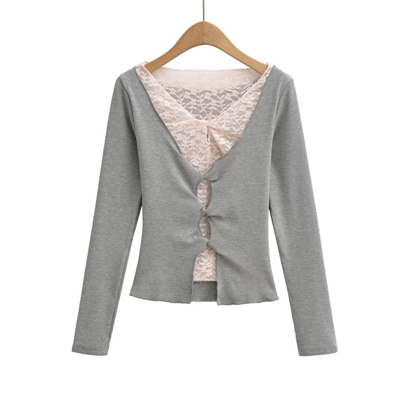 Two-Tone Mock Neck Long Sleeve Top