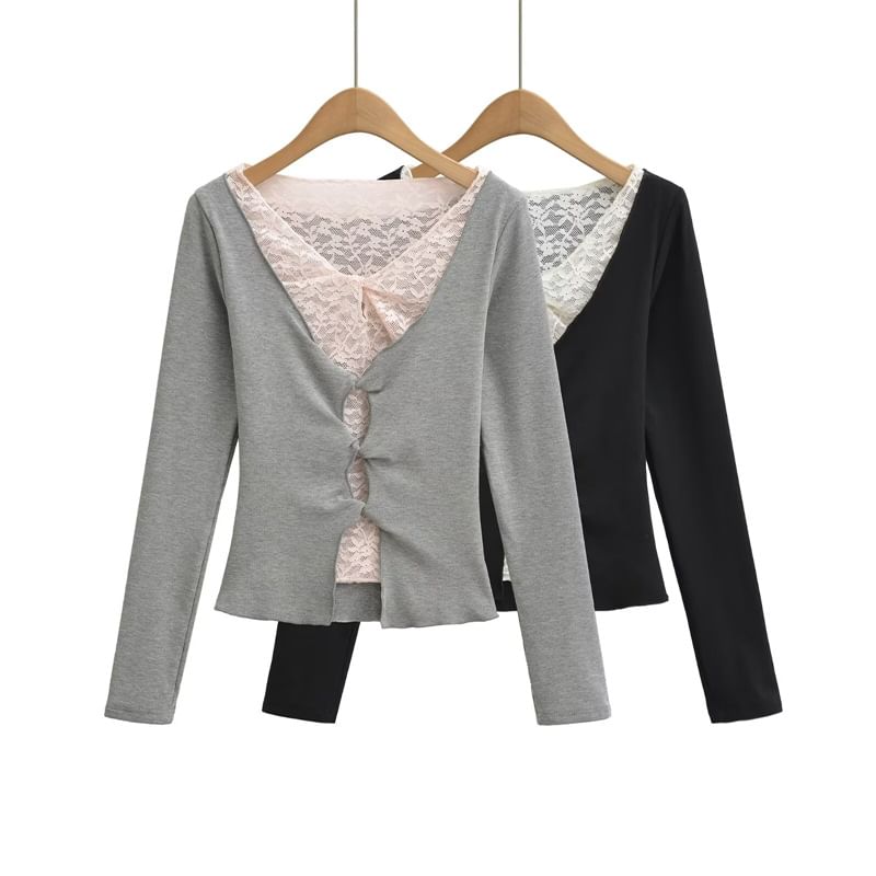 Two-Tone Mock Neck Long Sleeve Top