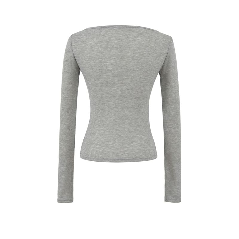 Twisted Ruched V-Neck Long Sleeve Tee