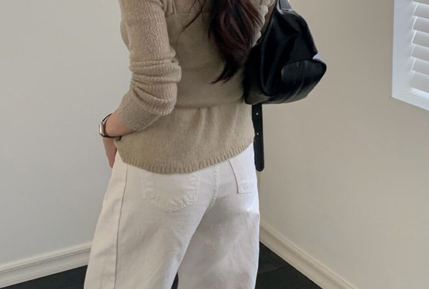 Set: Plain Knit Cropped Camisole Top + Cardigan