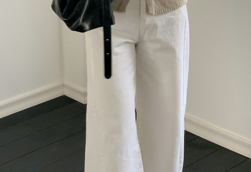 Set: Plain Knit Cropped Camisole Top + Cardigan