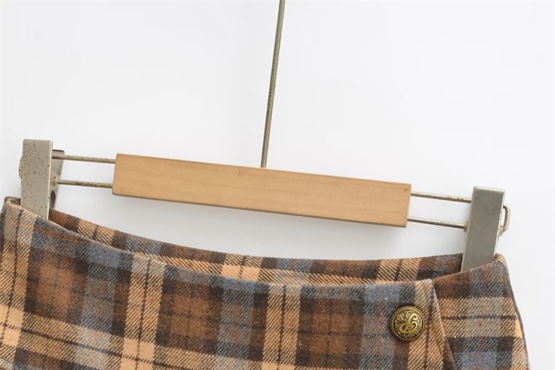 Mid Waist Plaid Mini Pleated A-Line Skirt