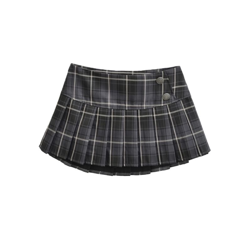 Mid Waist Plaid Mini Pleated A-Line Skirt
